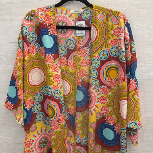 Cherish Yellow/ Multi Print Long Sleeve Open Front Duster Medium