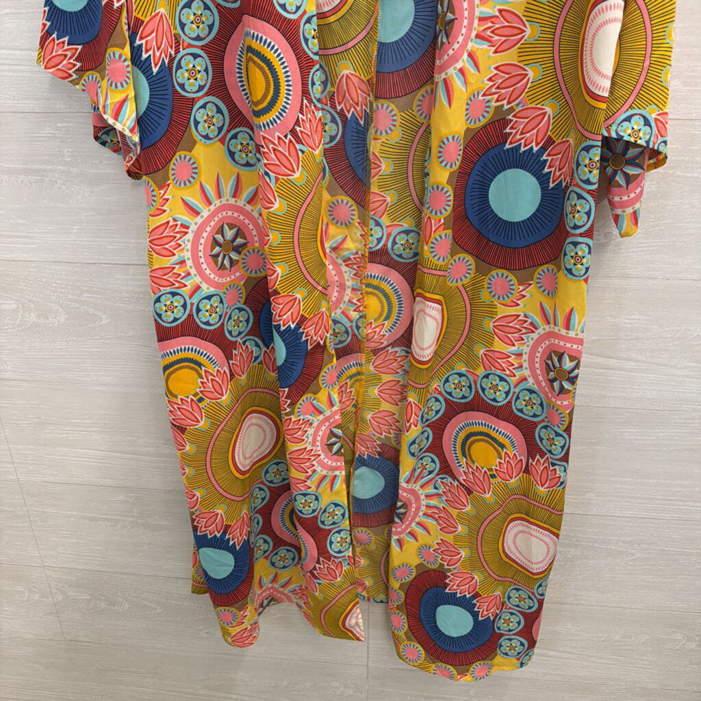 Cherish Yellow/ Multi Print Long Sleeve Open Front Duster Medium