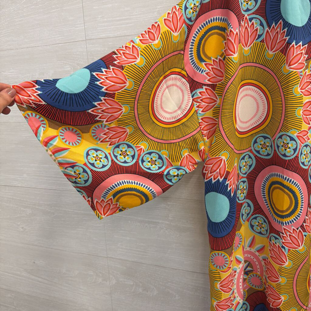 Cherish Yellow/ Multi Print Long Sleeve Open Front Duster Medium