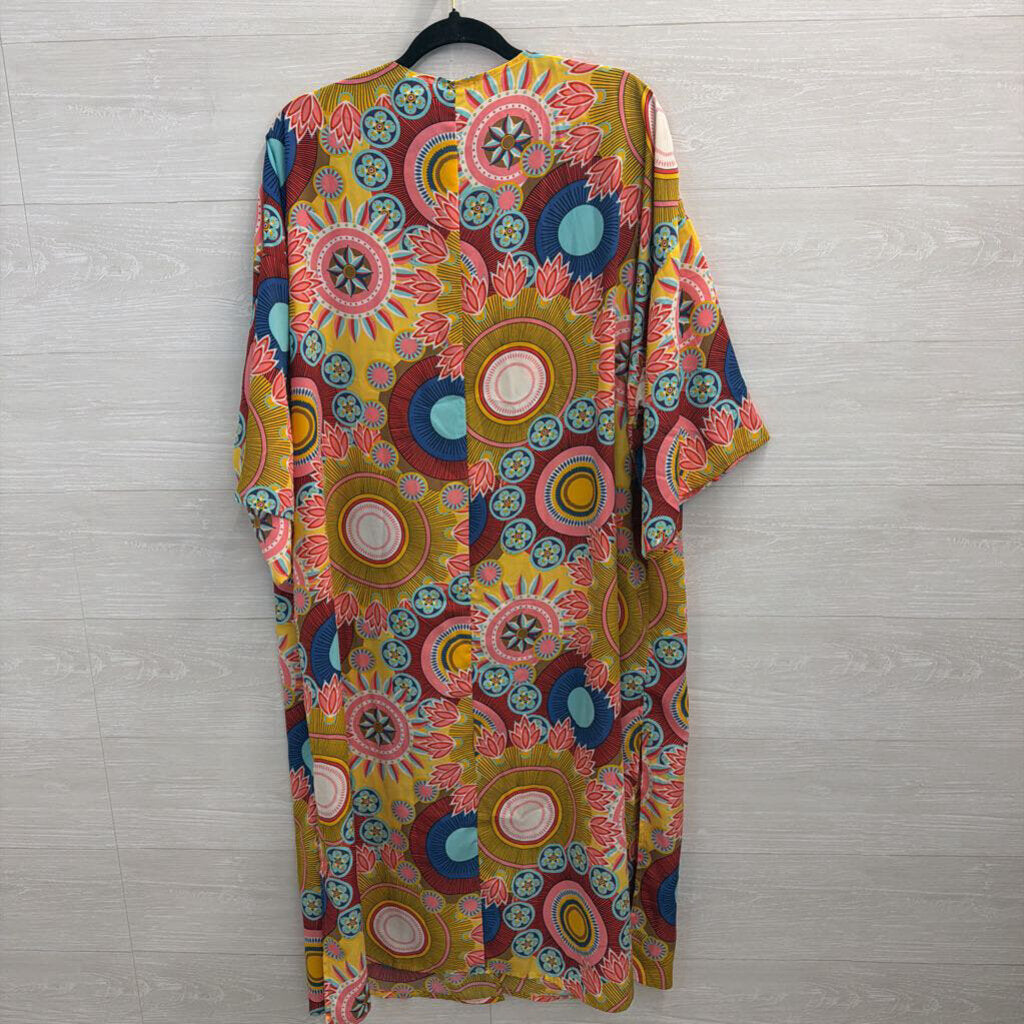 Cherish Yellow/ Multi Print Long Sleeve Open Front Duster Medium