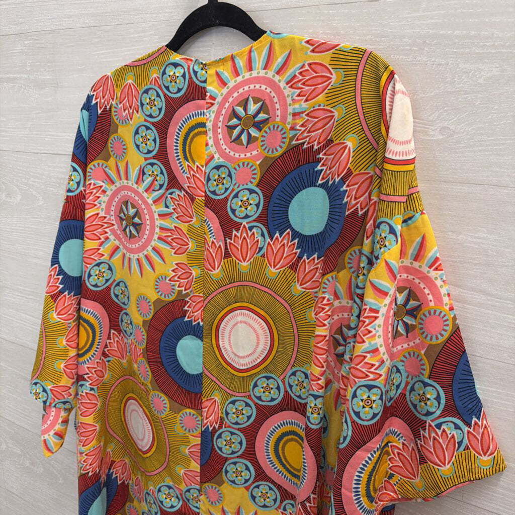 Cherish Yellow/ Multi Print Long Sleeve Open Front Duster Medium