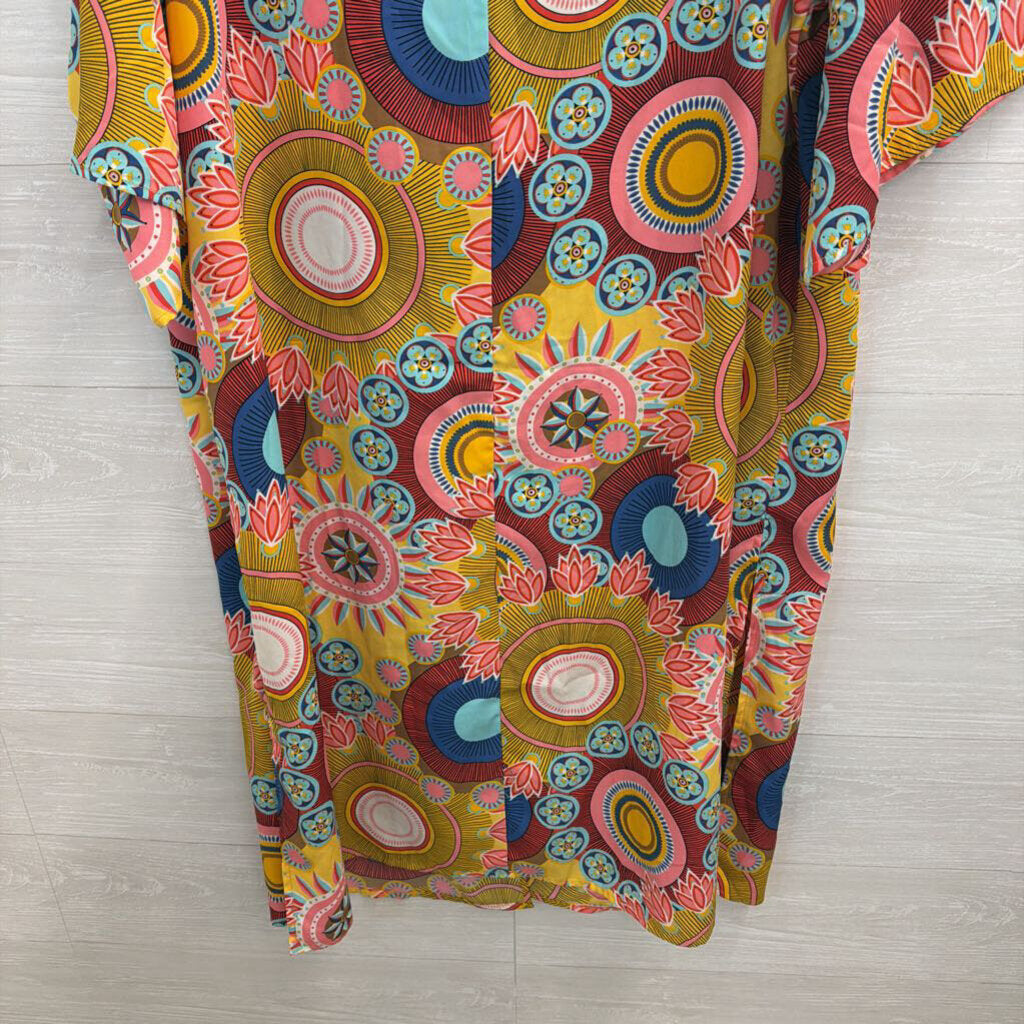 Cherish Yellow/ Multi Print Long Sleeve Open Front Duster Medium
