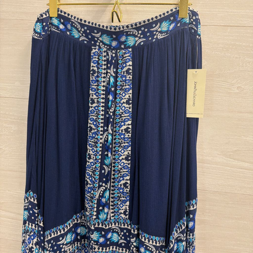 John Paul Richard Blue Print Midi Skirt Medium
