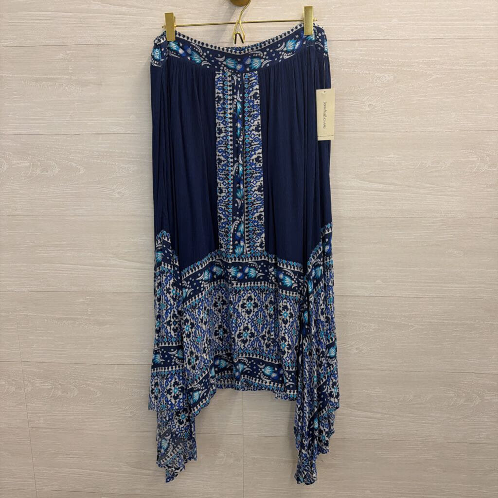 John Paul Richard Blue Print Midi Skirt Medium