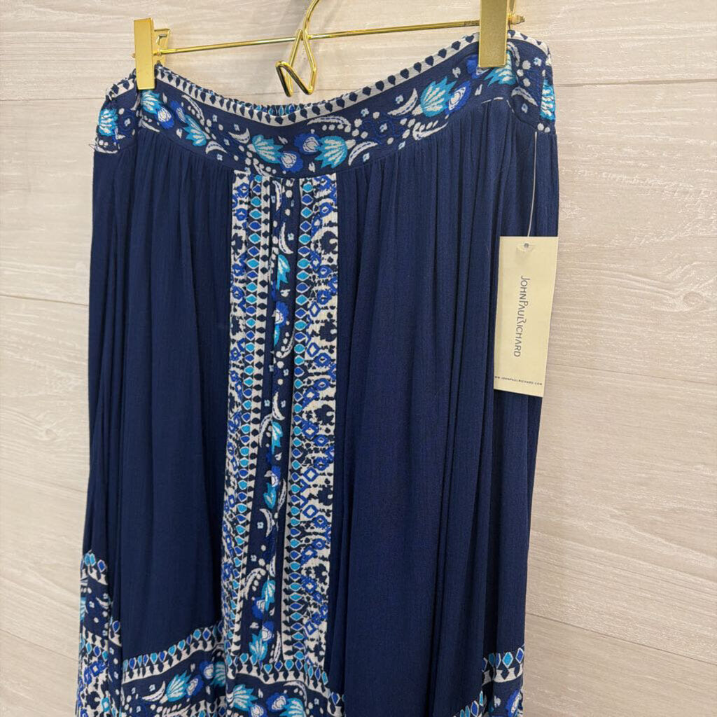 John Paul Richard Blue Print Midi Skirt Medium