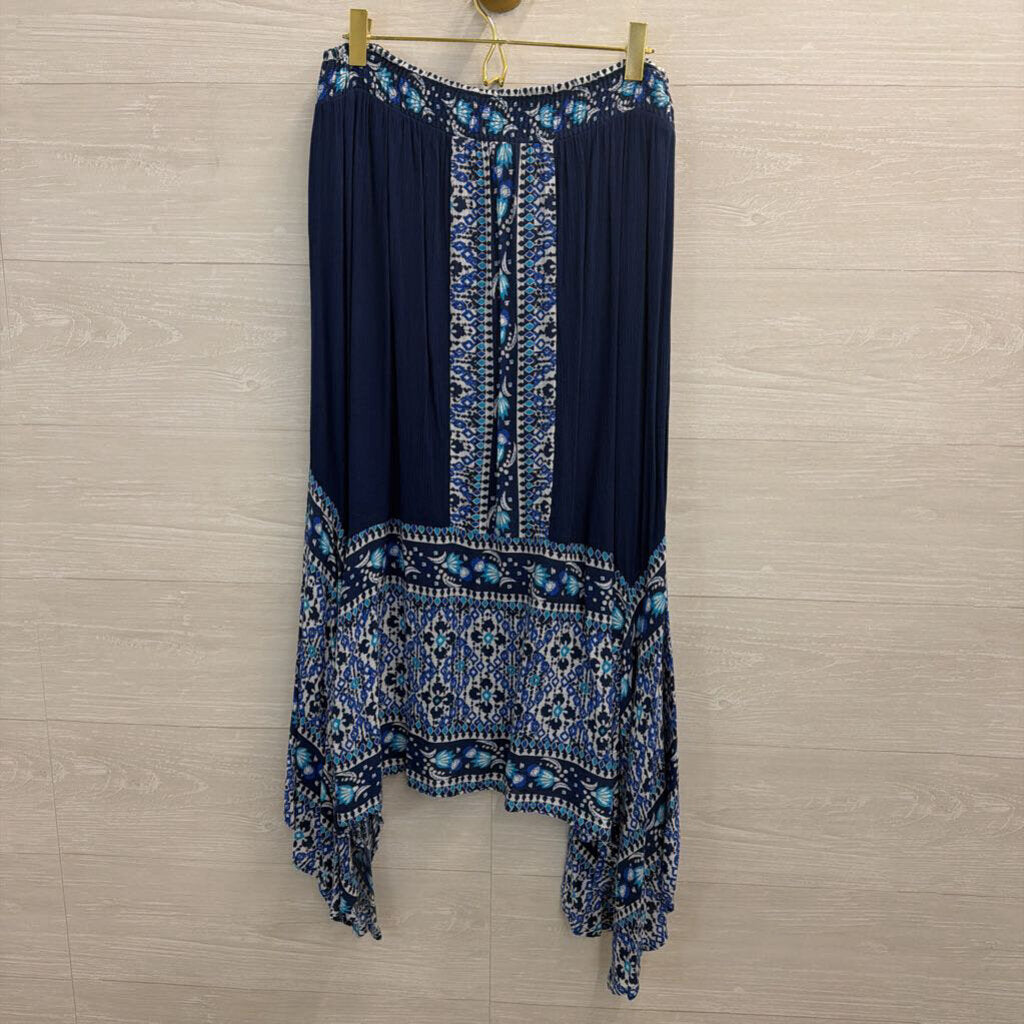 John Paul Richard Blue Print Midi Skirt Medium