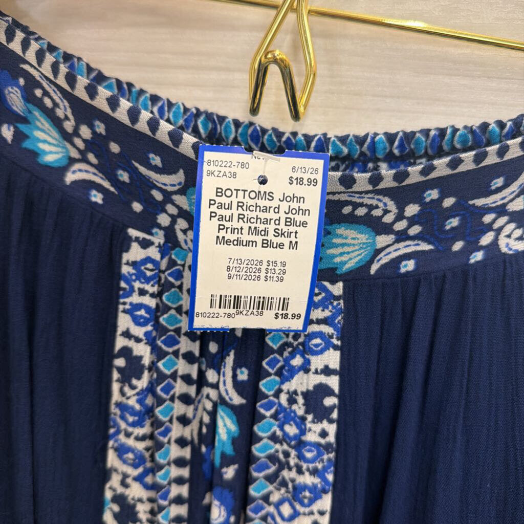John Paul Richard Blue Print Midi Skirt Medium