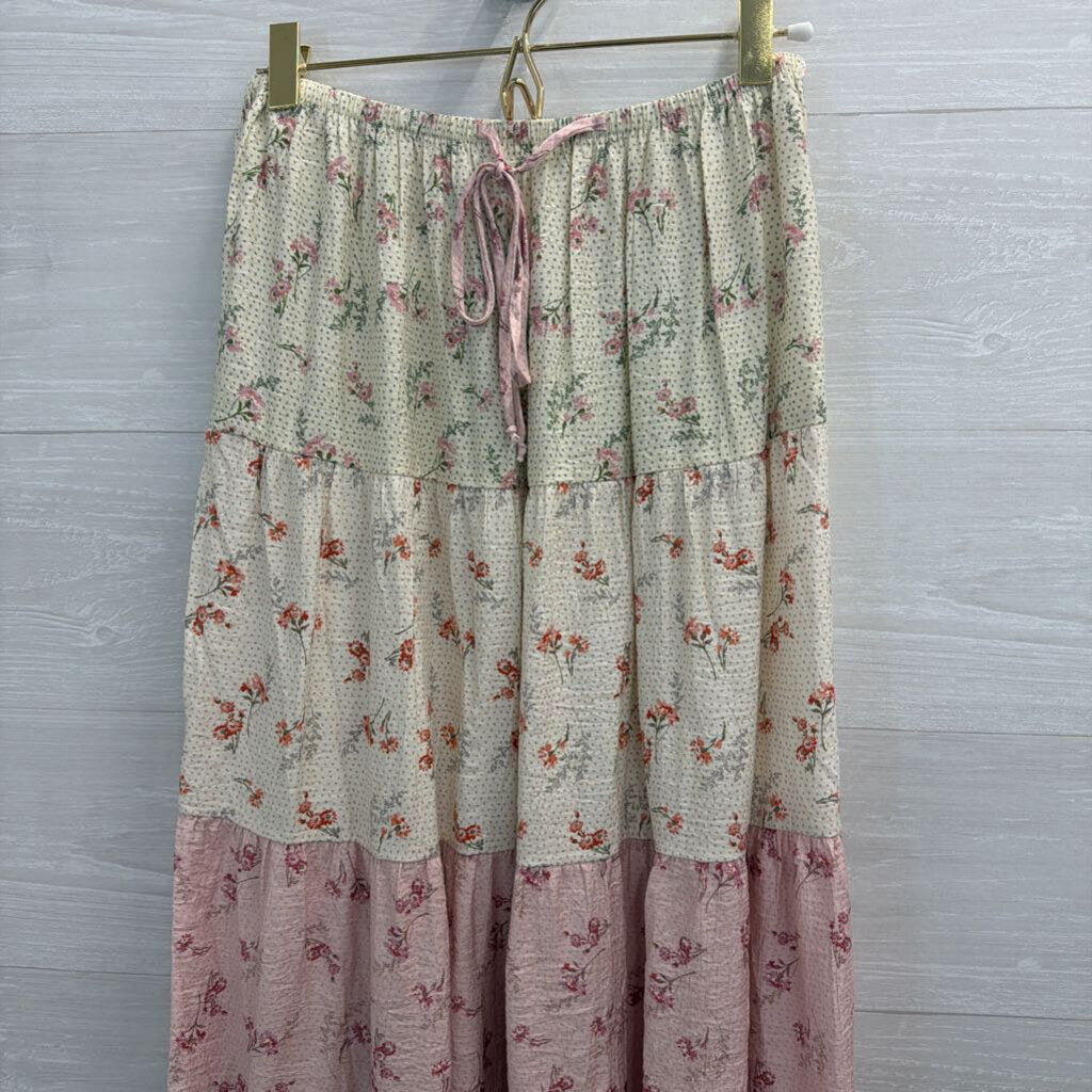 Sienna Sky White/ Pink Print Maxi Skirt Medium
