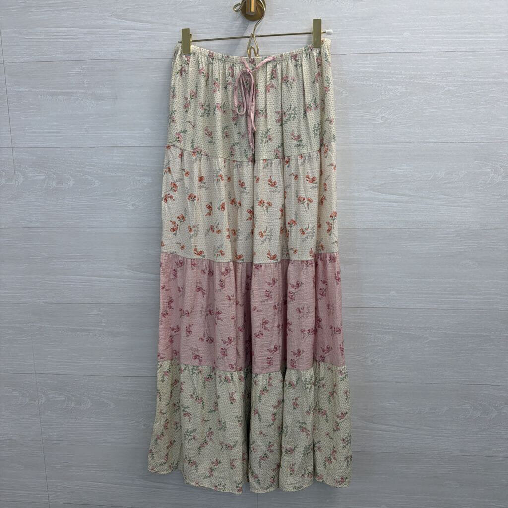 Sienna Sky White/ Pink Print Maxi Skirt Medium