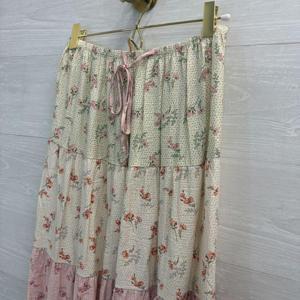 Sienna Sky White/ Pink Print Maxi Skirt Medium
