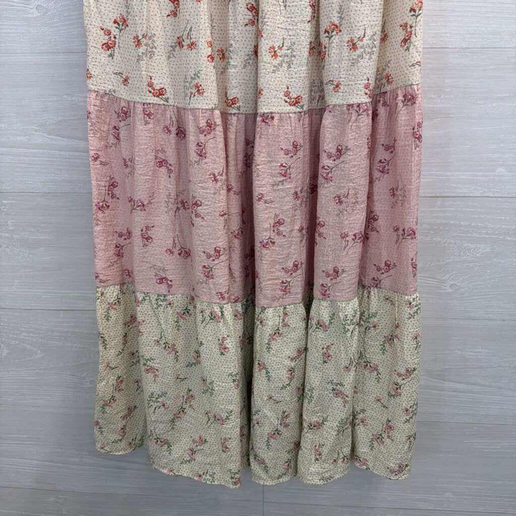 Sienna Sky White/ Pink Print Maxi Skirt Medium
