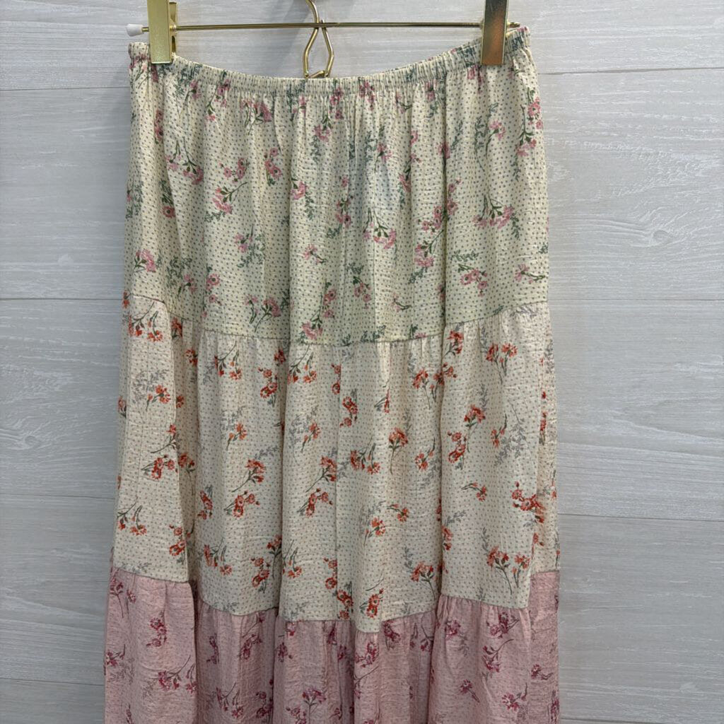Sienna Sky White/ Pink Print Maxi Skirt Medium