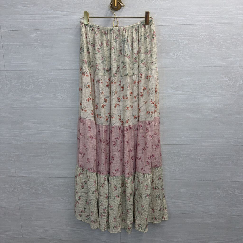 Sienna Sky White/ Pink Print Maxi Skirt Medium