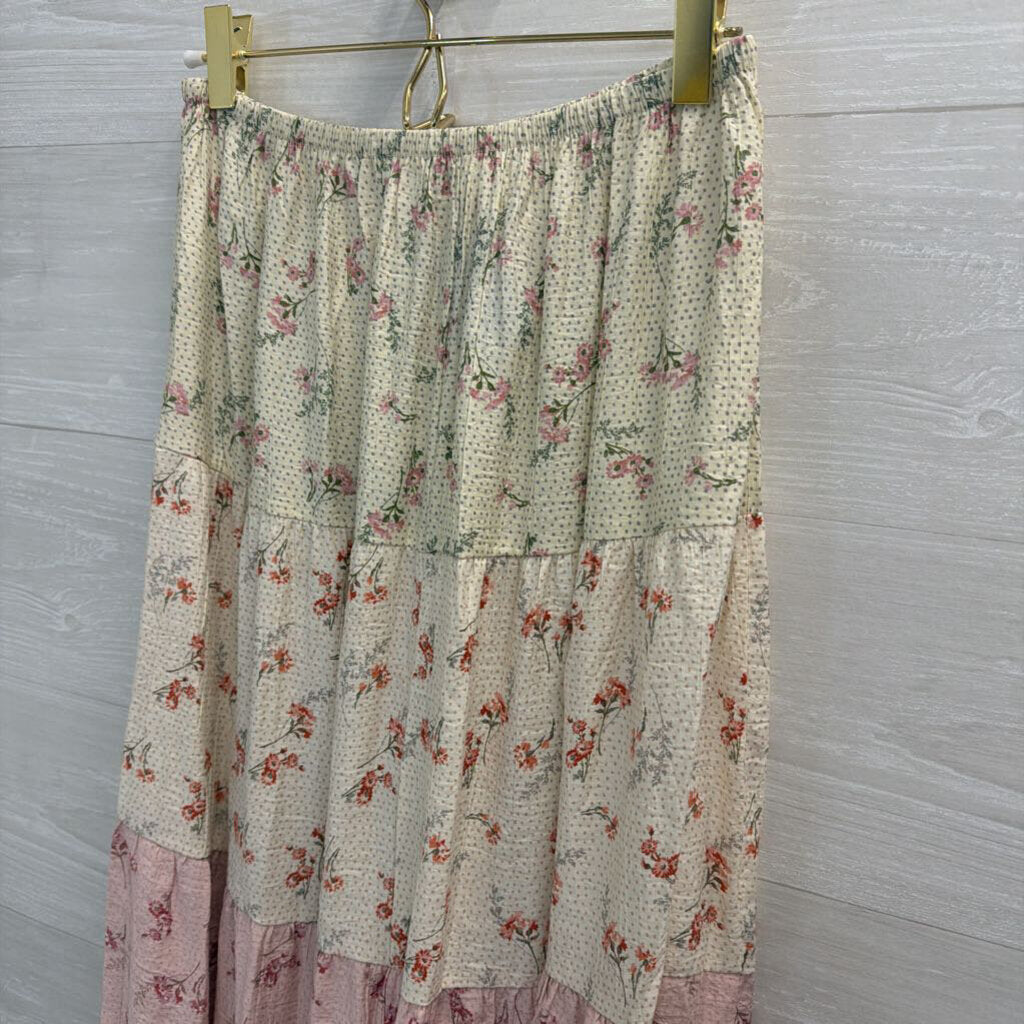 Sienna Sky White/ Pink Print Maxi Skirt Medium