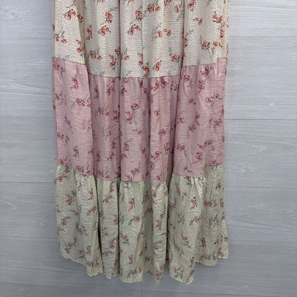 Sienna Sky White/ Pink Print Maxi Skirt Medium