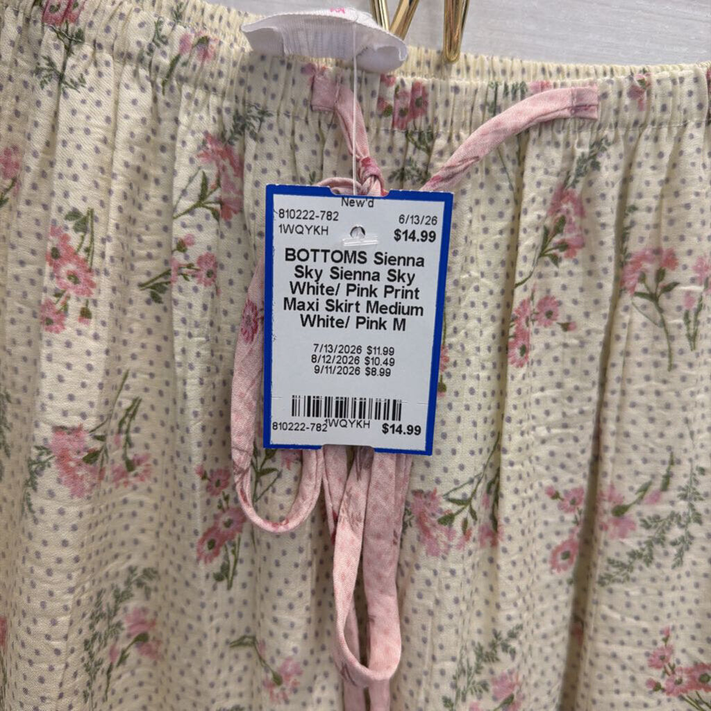 Sienna Sky White/ Pink Print Maxi Skirt Medium