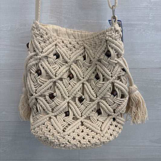 World Market Natural Macrame Wooden Beads Crossbody Purse