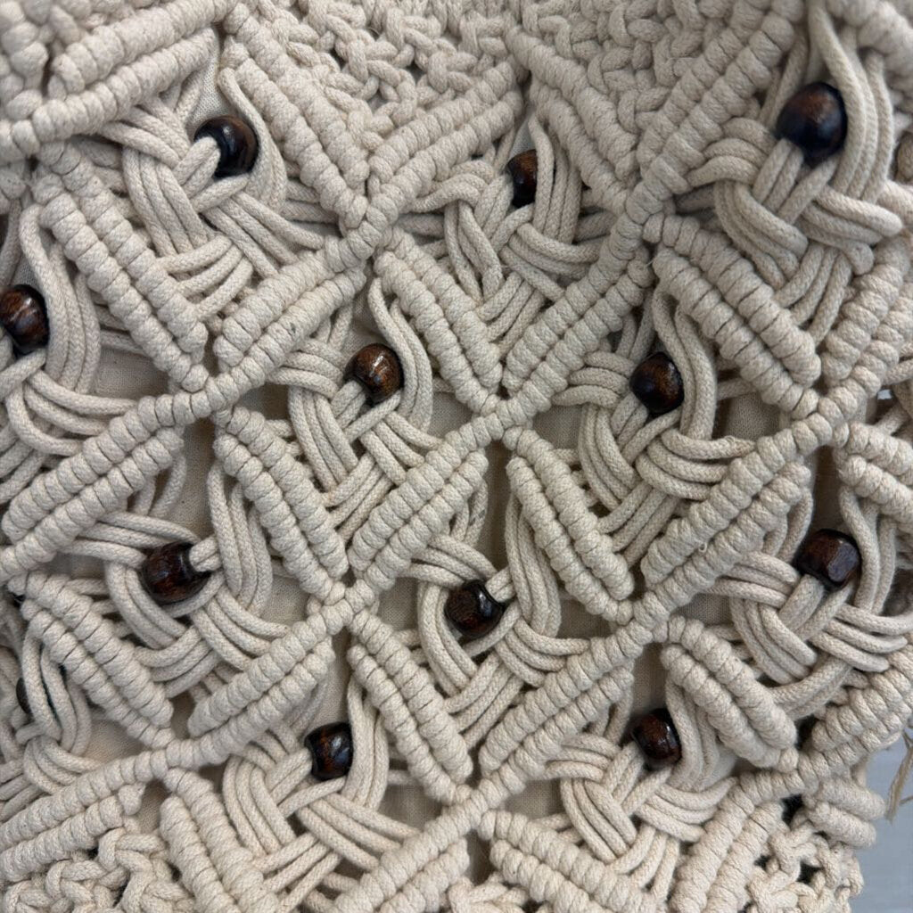 World Market Natural Macrame Wooden Beads Crossbody Purse