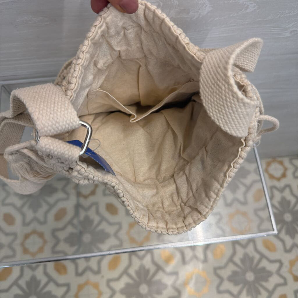 World Market Natural Macrame Wooden Beads Crossbody Purse