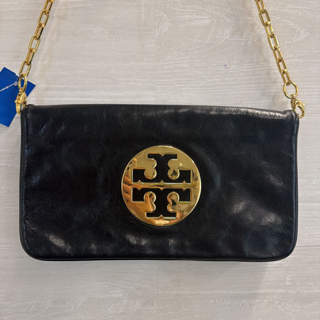 Tory Burch Black Leather/ Gold Accents Reva Purse