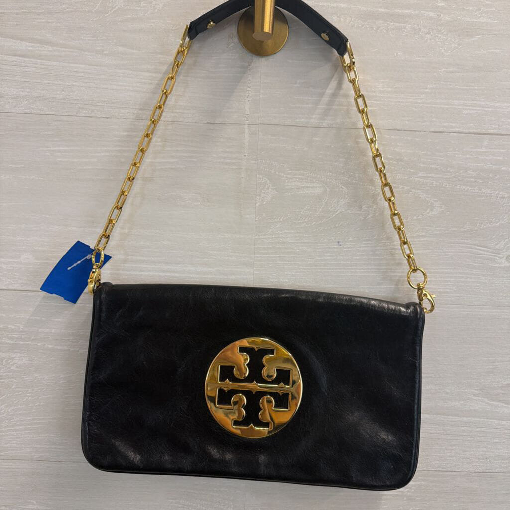 Tory Burch Black Leather/ Gold Accents Reva Purse