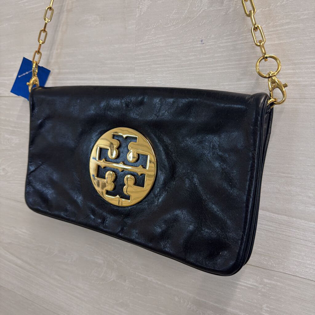 Tory Burch Black Leather/ Gold Accents Reva Purse