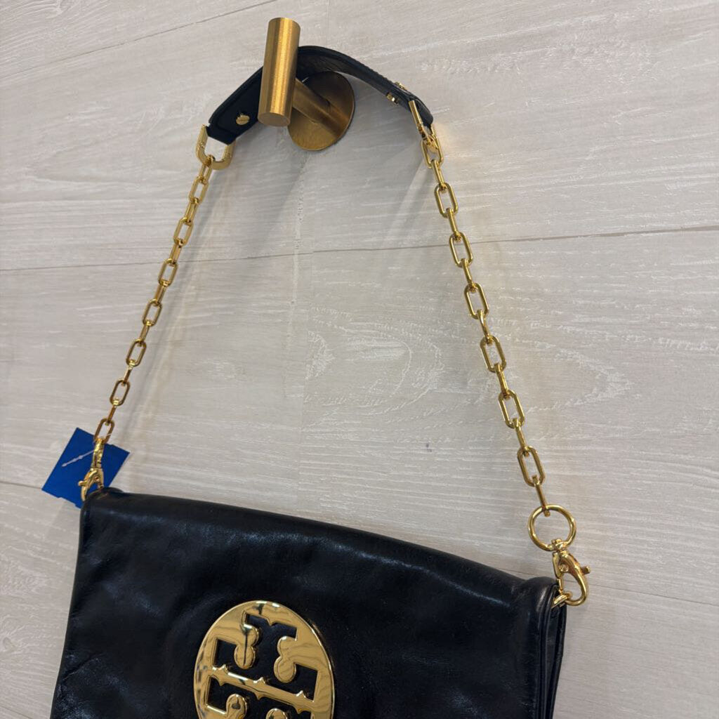 Tory Burch Black Leather/ Gold Accents Reva Purse