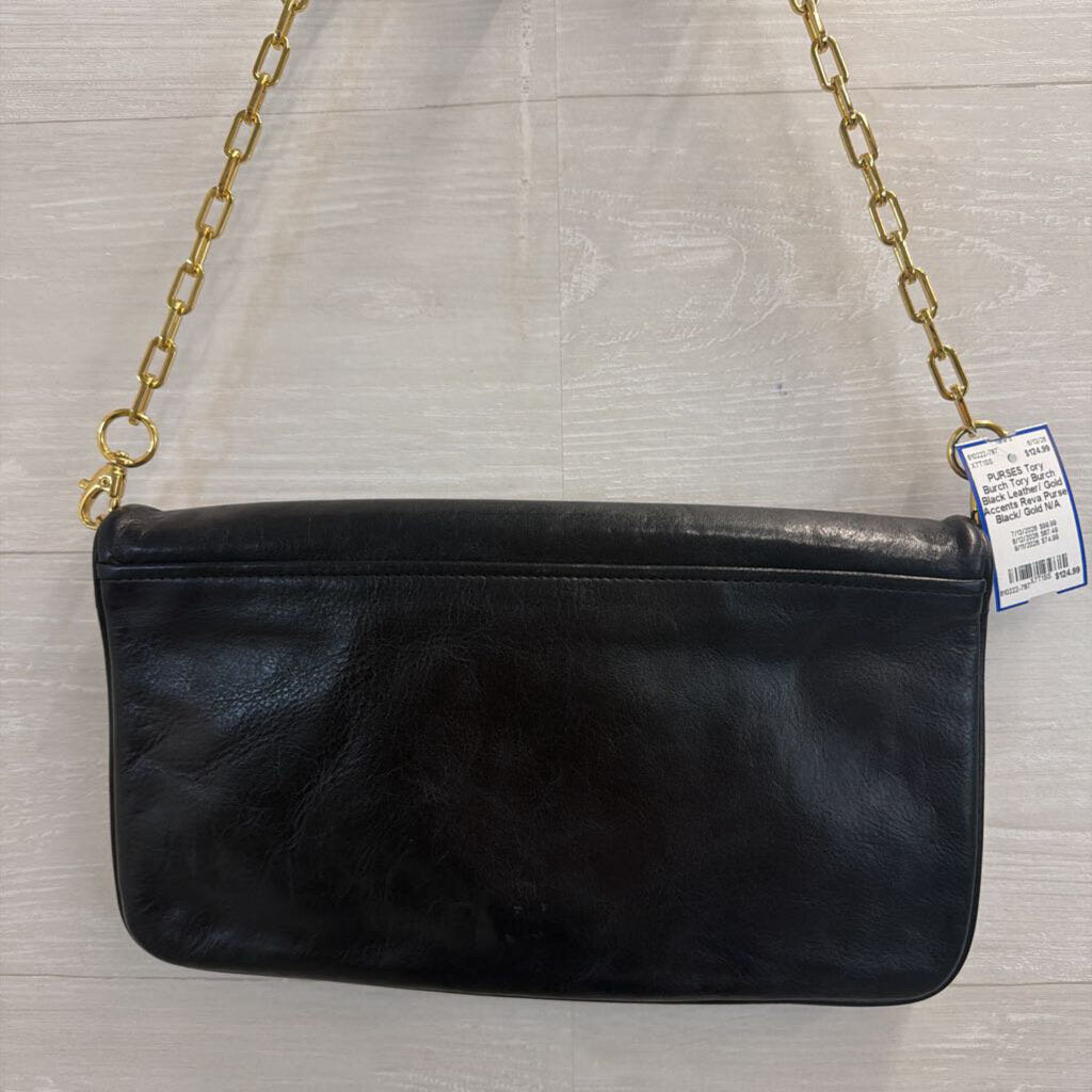 Tory Burch Black Leather/ Gold Accents Reva Purse