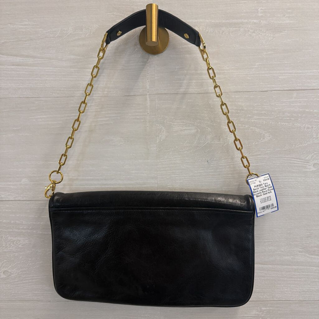 Tory Burch Black Leather/ Gold Accents Reva Purse