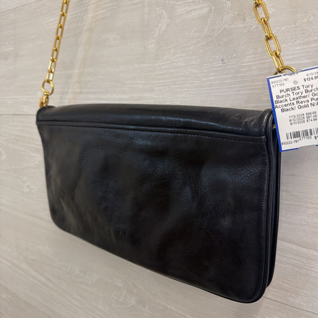 Tory Burch Black Leather/ Gold Accents Reva Purse