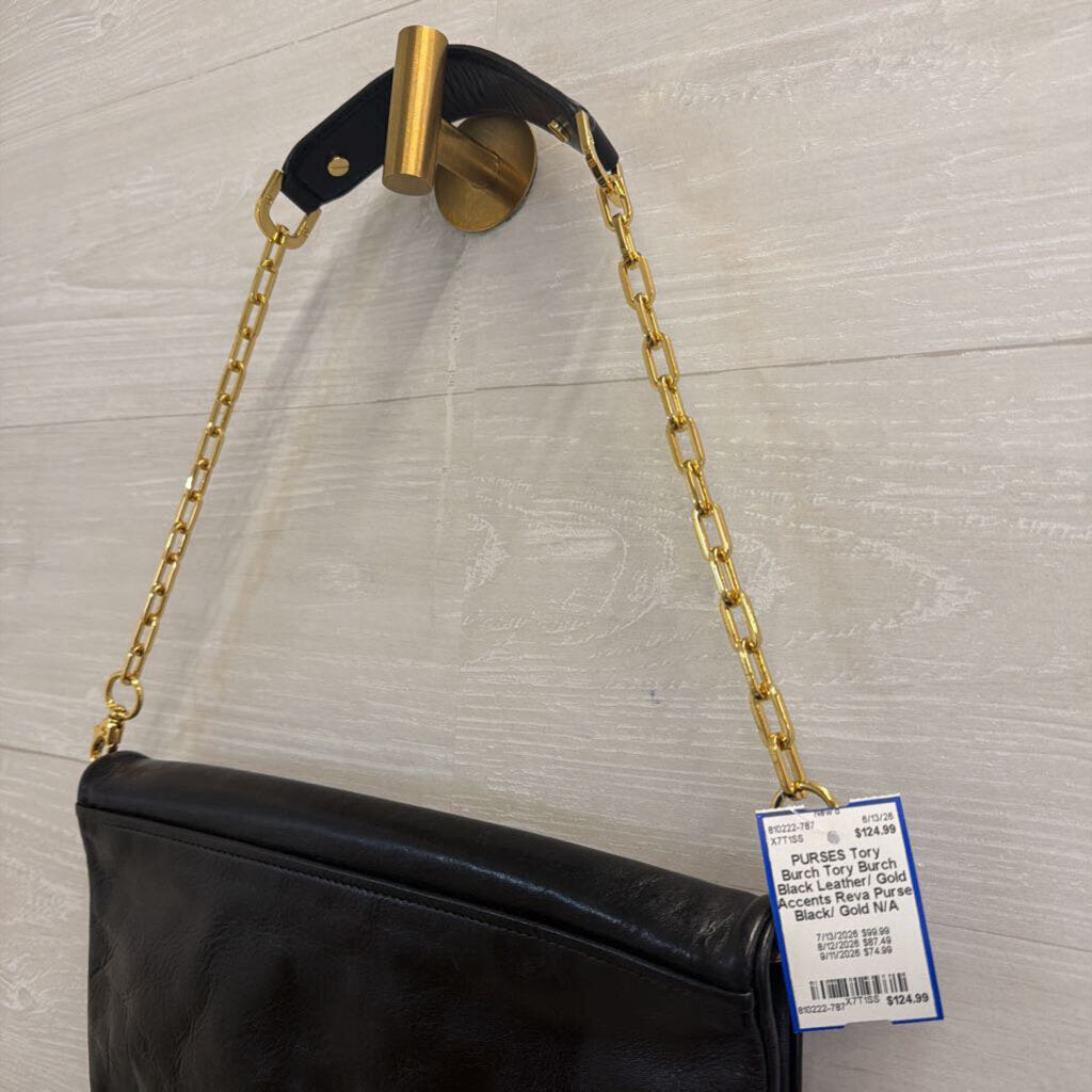 Tory Burch Black Leather/ Gold Accents Reva Purse