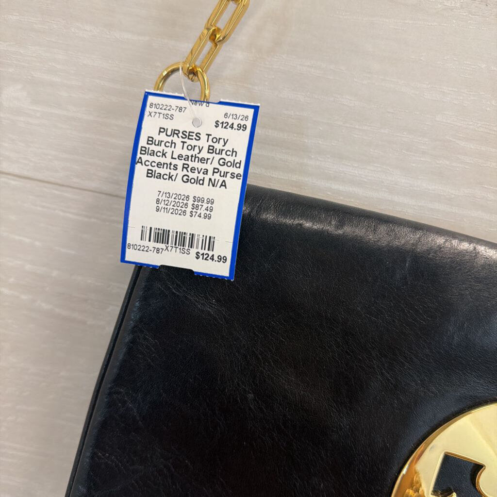 Tory Burch Black Leather/ Gold Accents Reva Purse