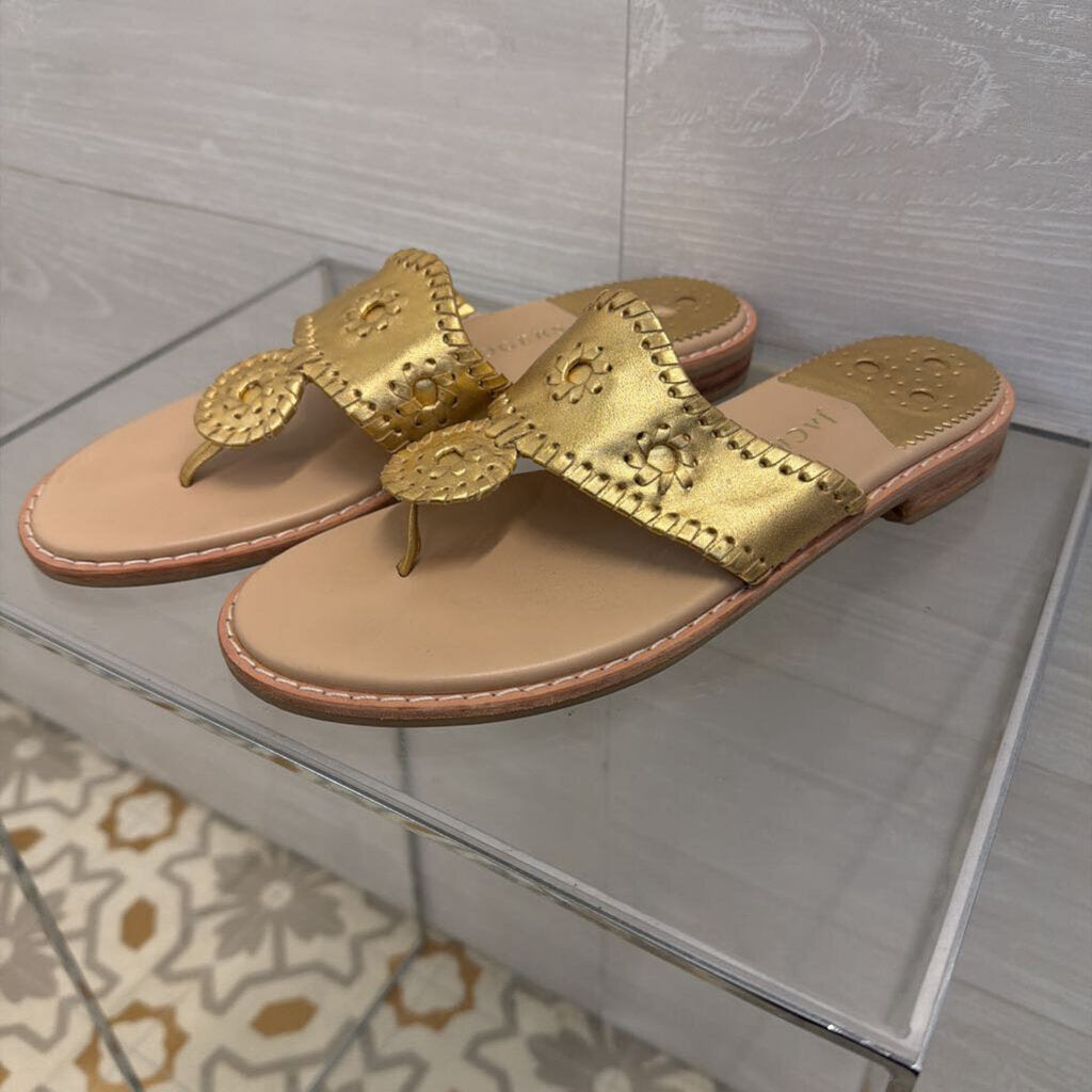 Jack Rogers Metallic Gold Jacks Flat Sandals 8.5