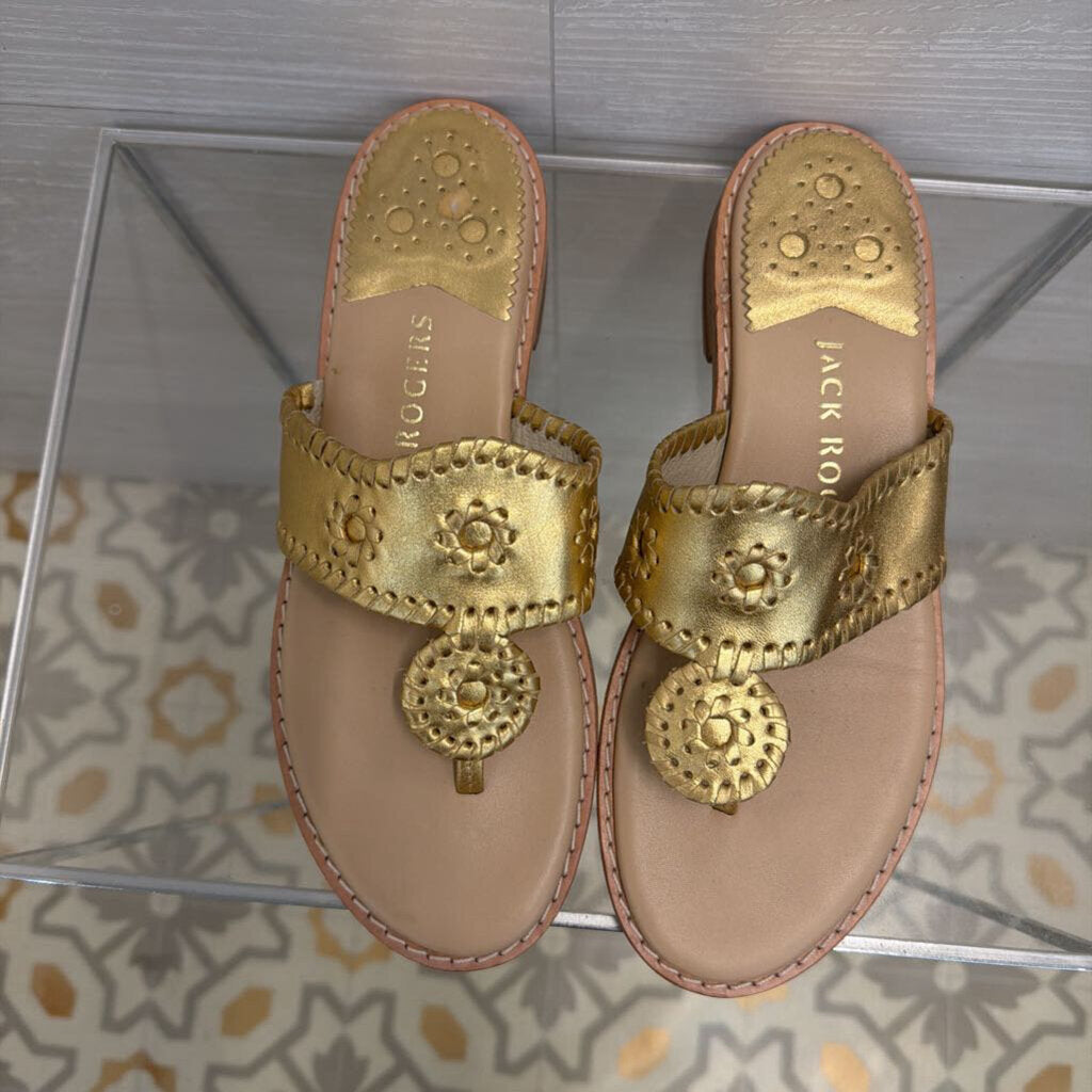 Jack Rogers Metallic Gold Jacks Flat Sandals 8.5