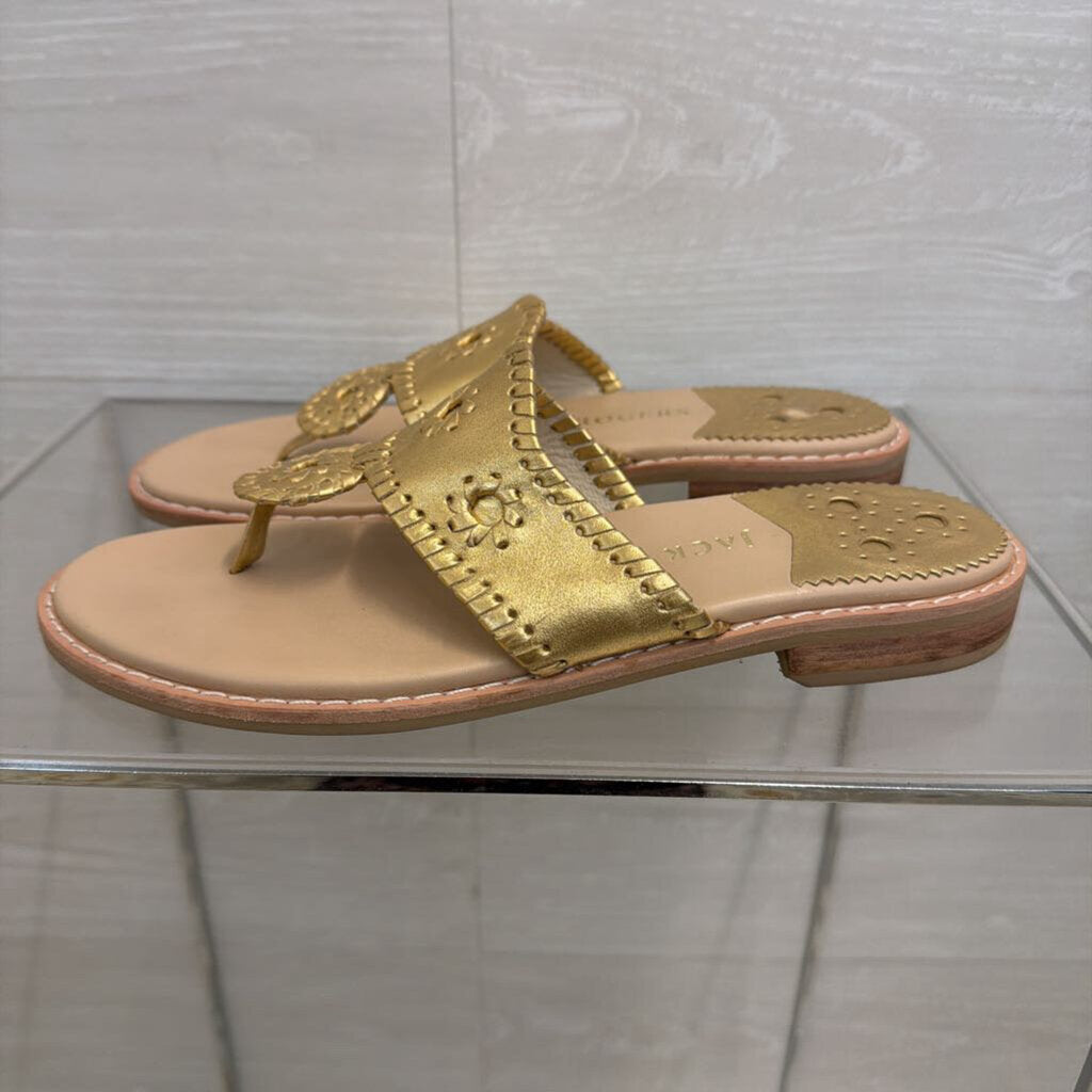 Jack Rogers Metallic Gold Jacks Flat Sandals 8.5