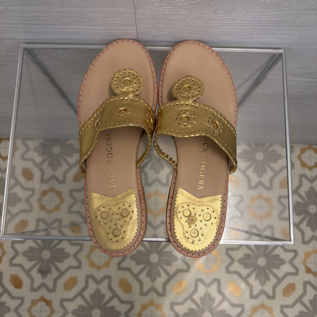 Jack Rogers Metallic Gold Jacks Flat Sandals 8.5