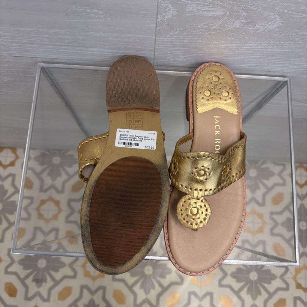 Jack Rogers Metallic Gold Jacks Flat Sandals 8.5