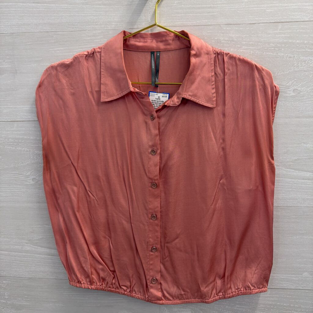 Anthropologie Pink Silky Cropped Button Front Top Extra Small