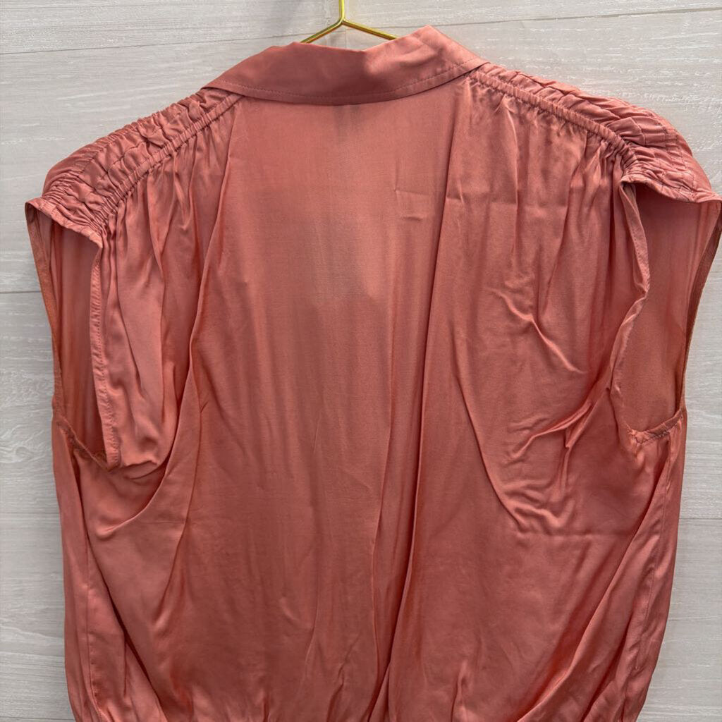 Anthropologie Pink Silky Cropped Button Front Top Extra Small