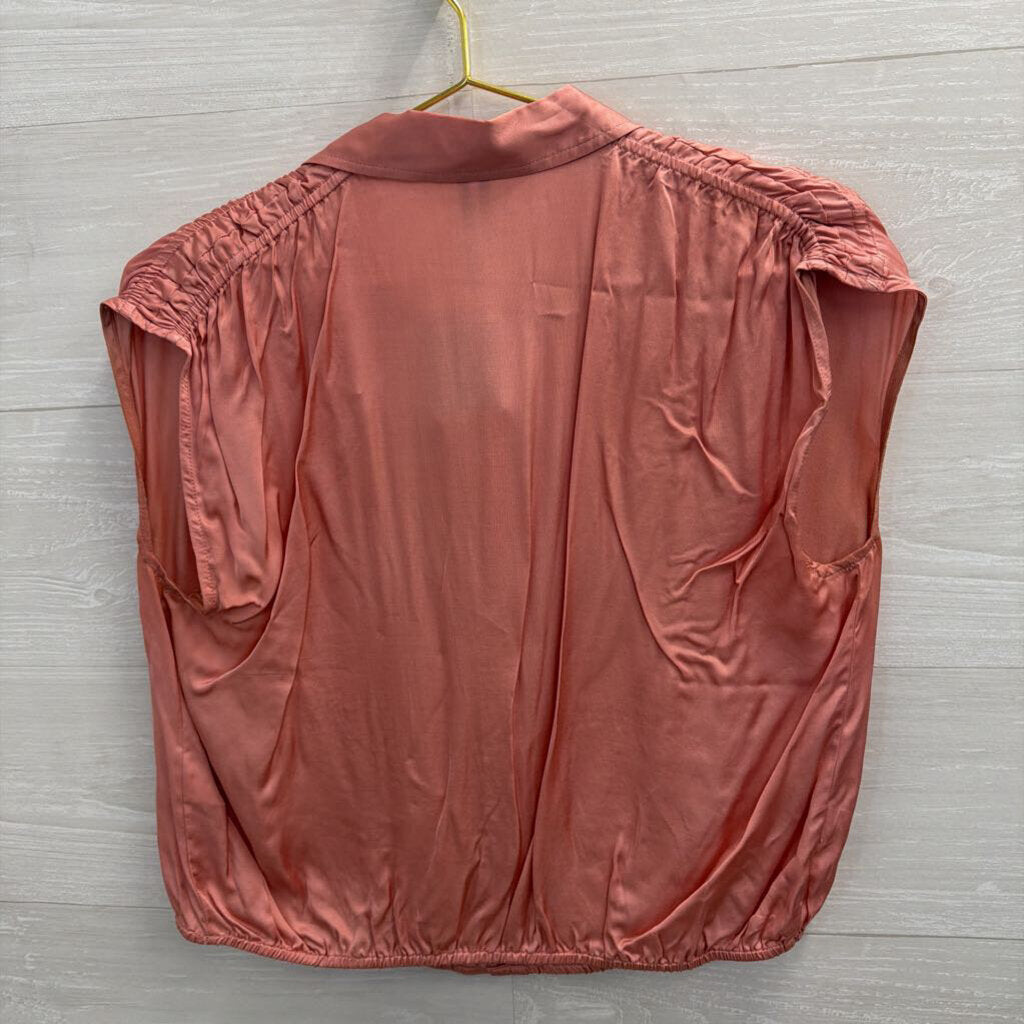 Anthropologie Pink Silky Cropped Button Front Top Extra Small