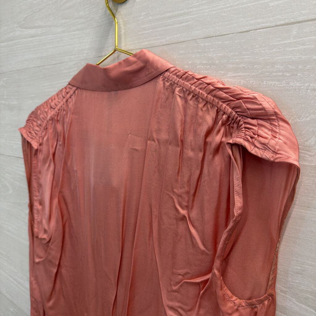 Anthropologie Pink Silky Cropped Button Front Top Extra Small