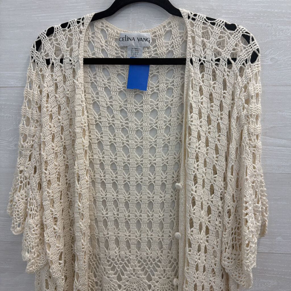 Celina Yang Cream Open Knit Short Sleeve Top 3X
