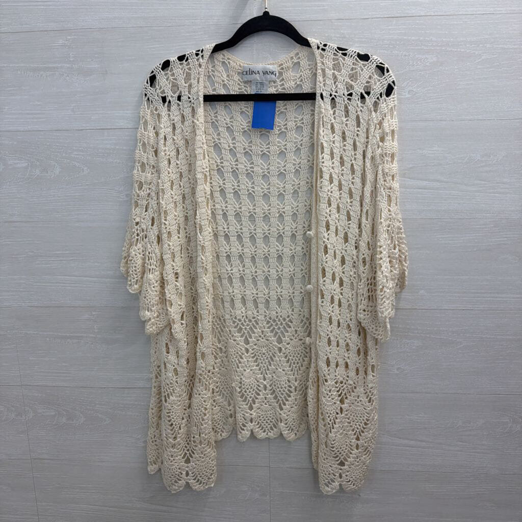 Celina Yang Cream Open Knit Short Sleeve Top 3X