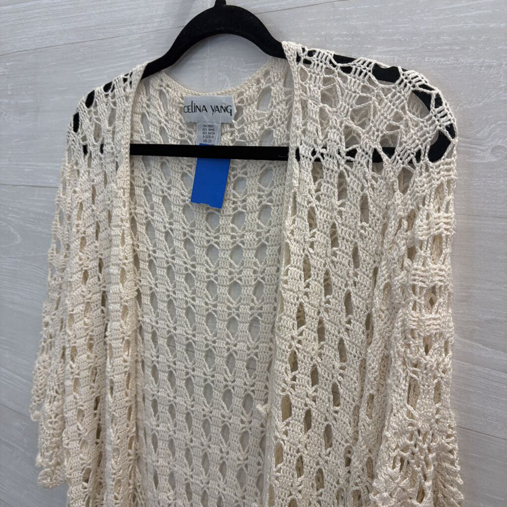 Celina Yang Cream Open Knit Short Sleeve Top 3X