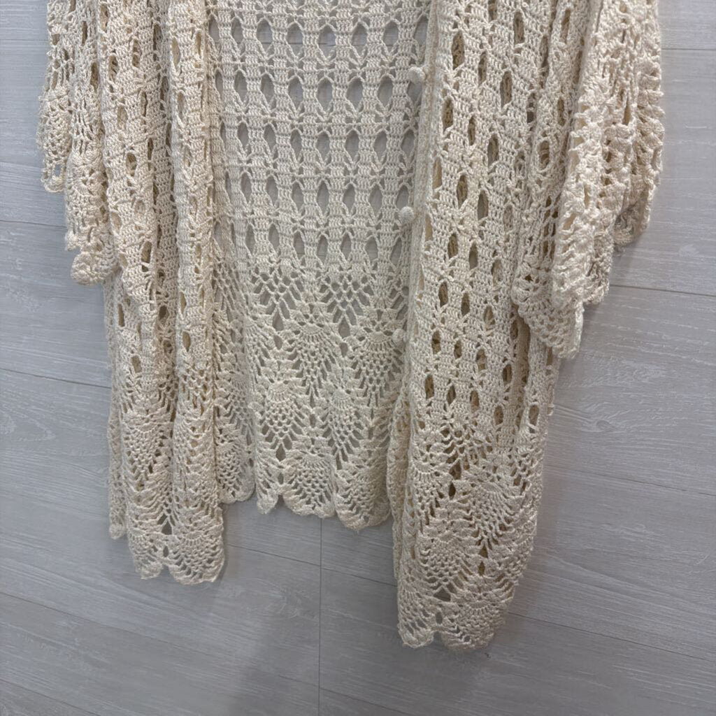 Celina Yang Cream Open Knit Short Sleeve Top 3X