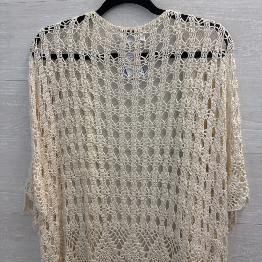Celina Yang Cream Open Knit Short Sleeve Top 3X