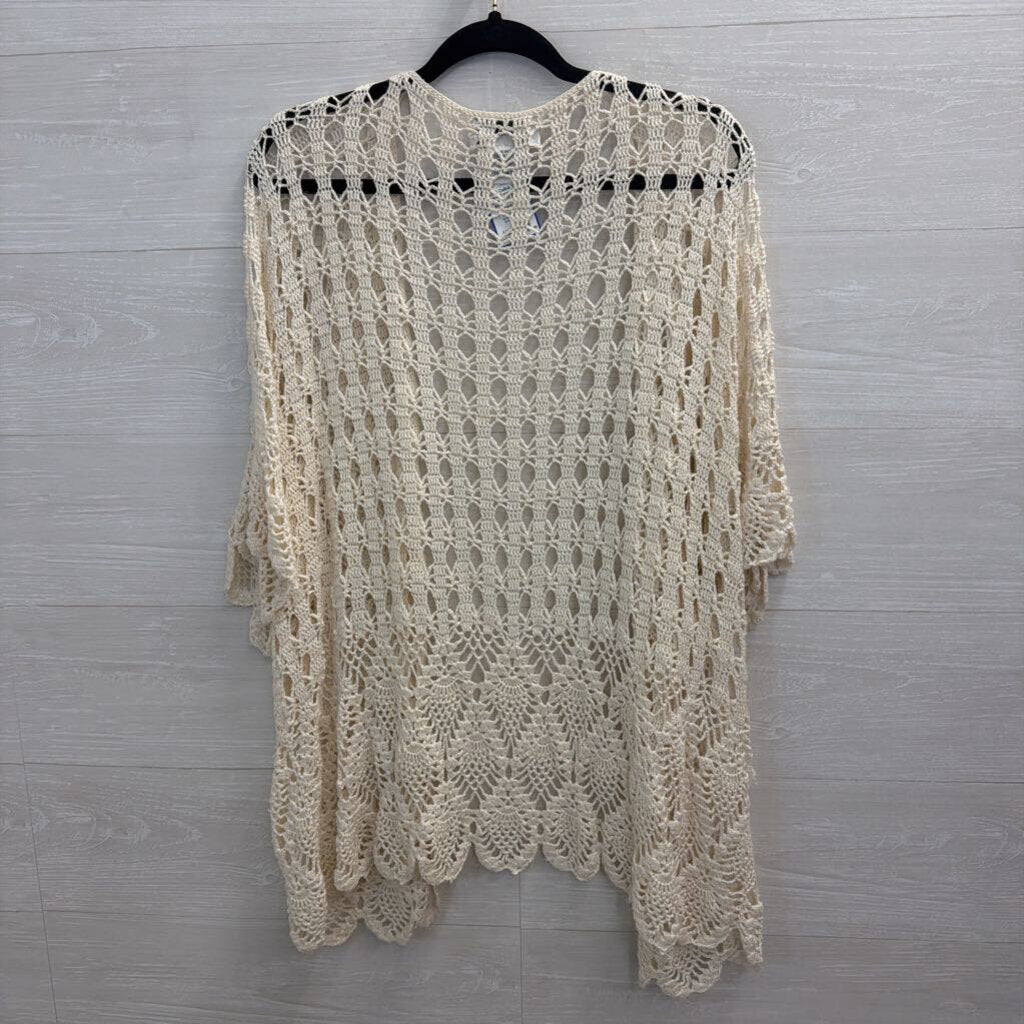 Celina Yang Cream Open Knit Short Sleeve Top 3X