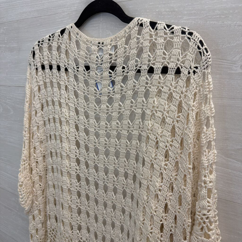 Celina Yang Cream Open Knit Short Sleeve Top 3X