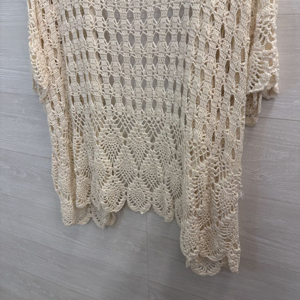 Celina Yang Cream Open Knit Short Sleeve Top 3X