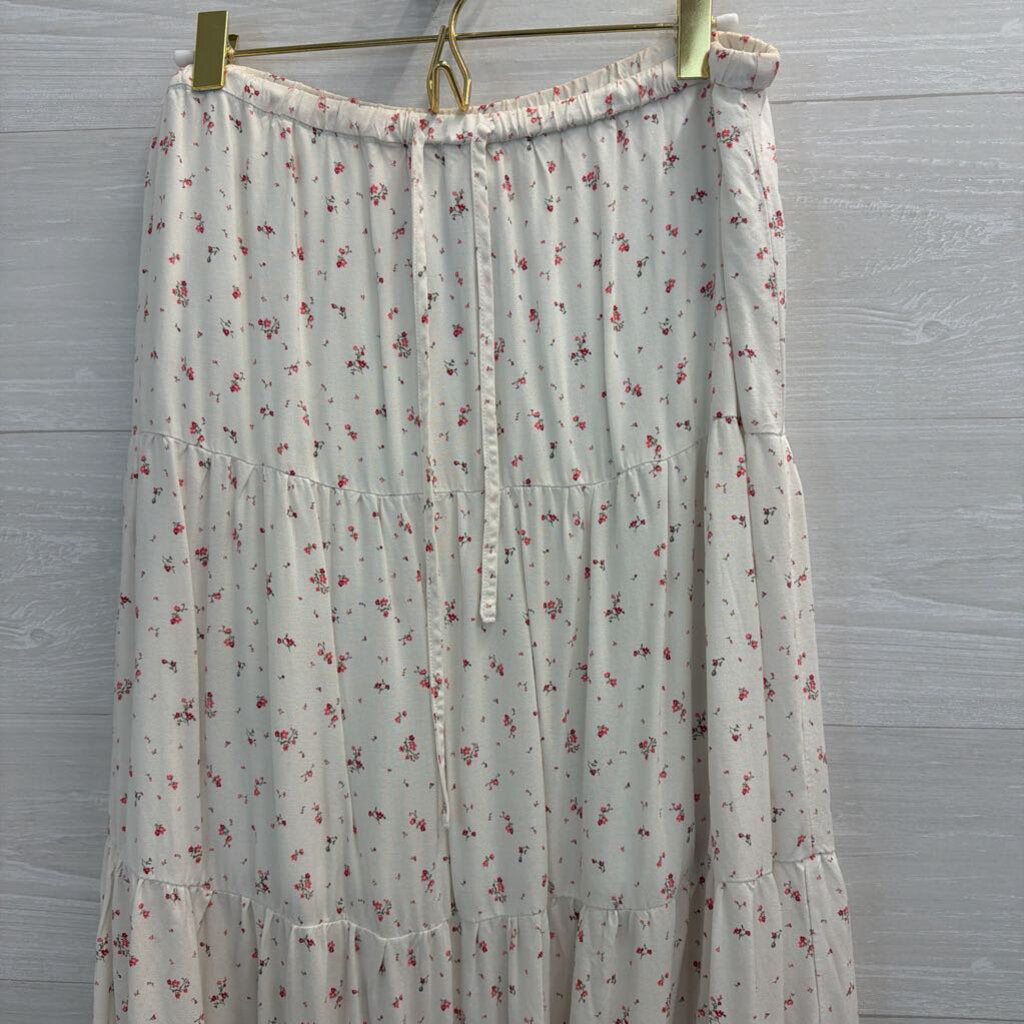 White/ Pink Floral Print Maxi Skirt Medium